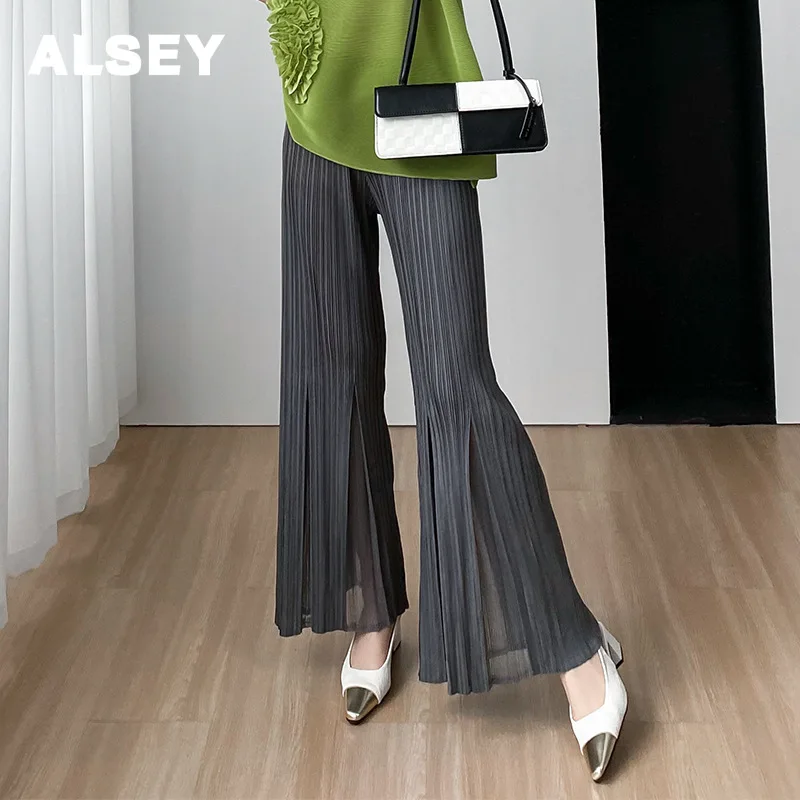 

ALSEY Miyake Pleated Comfort Casual Pants Women Summer New Graceful Fashion High-End Loose Slim Fit Bootcut Trousers