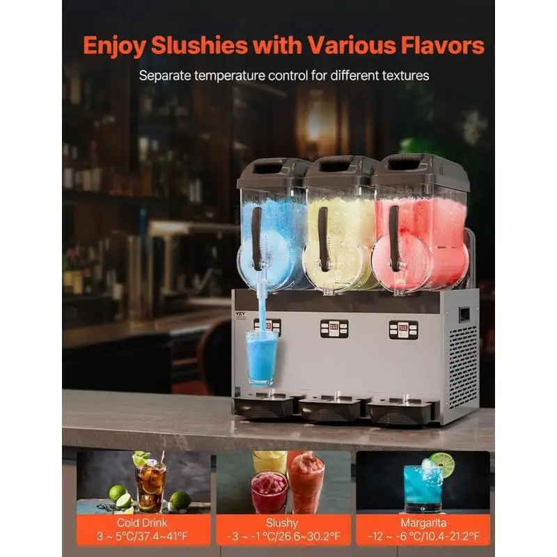 Machine à slush commerciale, machine à triple réservoir de 12L x 3 pour boissons glacées, 144 gobelets, machine à slush en acier inoxydable avec clavier, machine à glaces molles pour fêtes, restaurants, cafés et bars