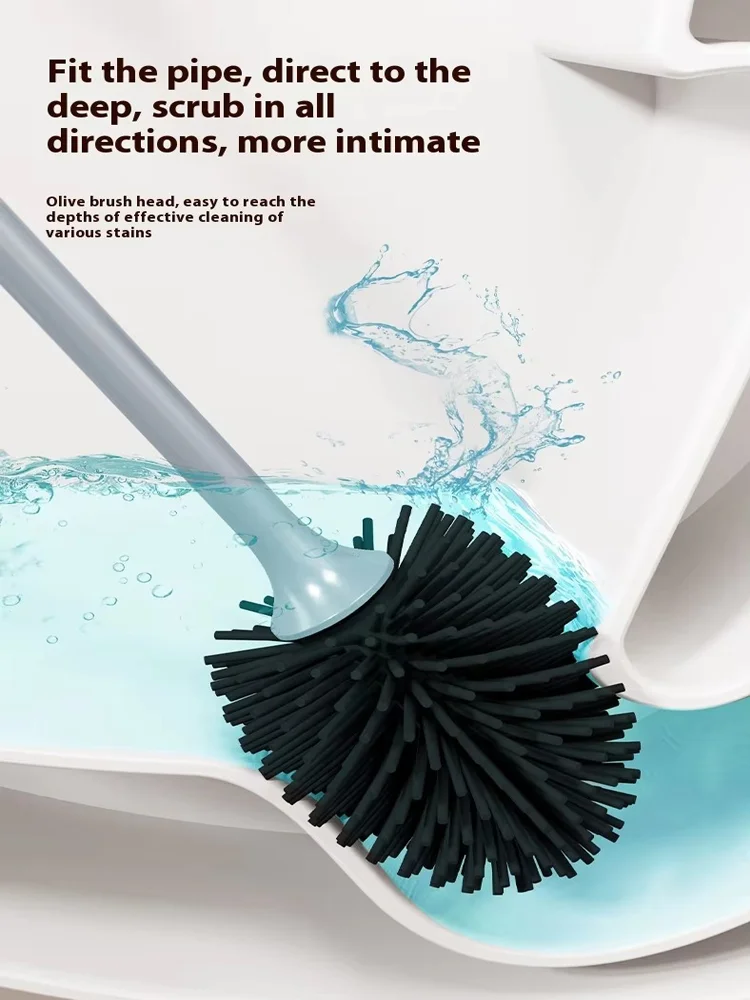 Luxury Silicone Toilet Brush With Base Set Household No Dead Angle Toilet Cleaning Brush Bathroom Scrubber Bathroom Accessories