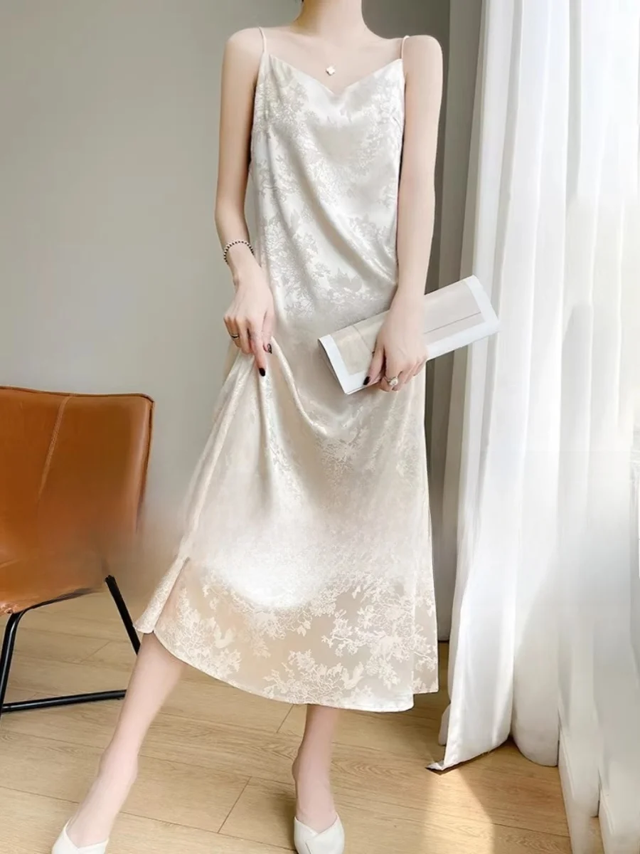 Raso di seta ter Dr Donna Estate Ricamo acido di fascia alta Dimagrante Lungo Dr Gilet Gonna a trapezio V-Ne No-Sve