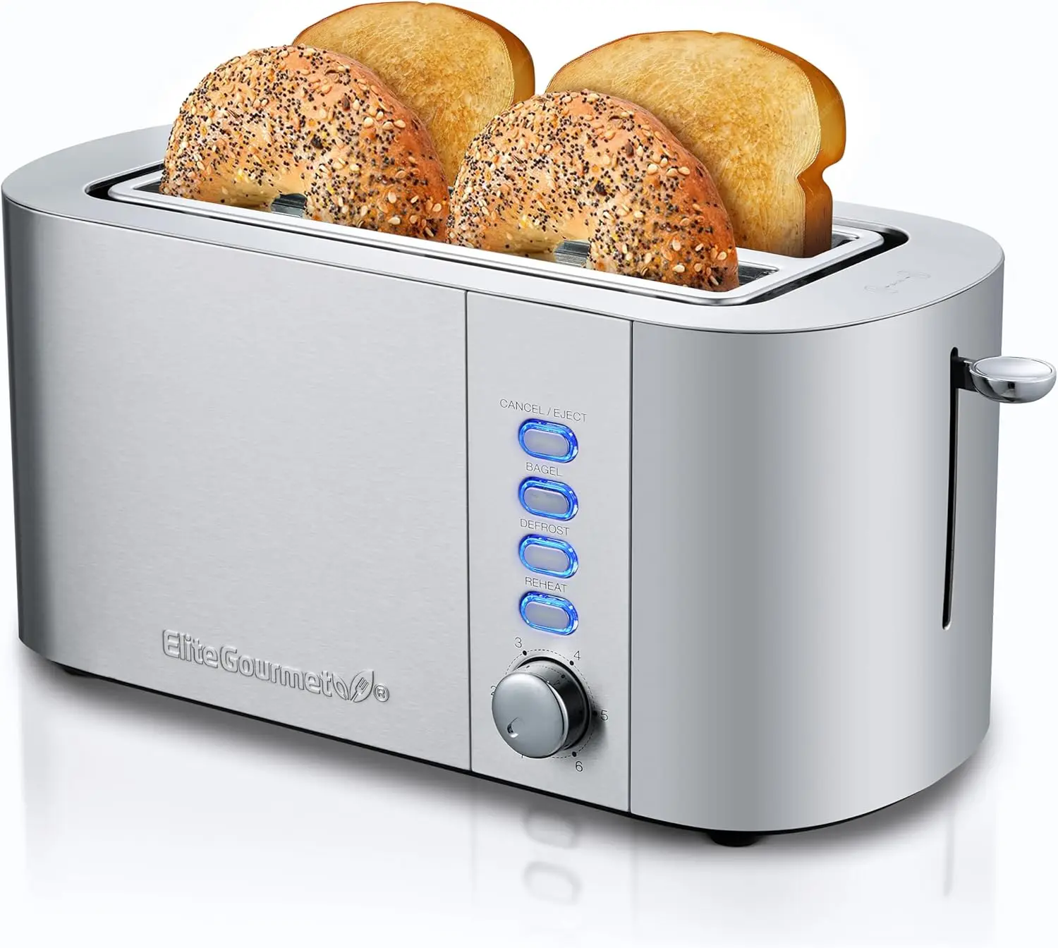 ECT4123 Langschlitz-Toaster für 4 Scheiben, extra breite 1,5' und 5,1' tiefe Schlitze, Bagel-, Auftau- und Abbruchfunktionen, 6 Toaststufen