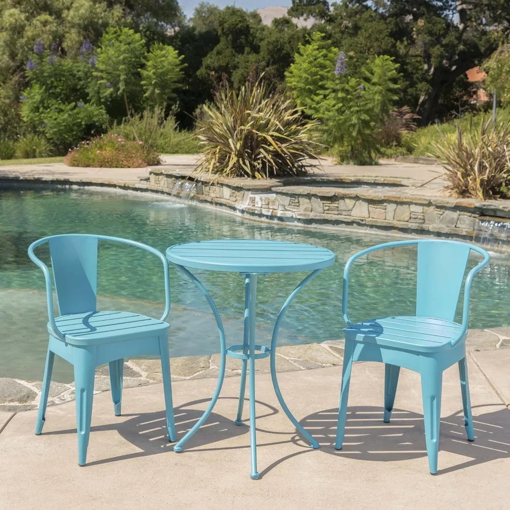 Colmar Outdoor Iron Bistro Set, 3-Pcs Set, Matte Blue