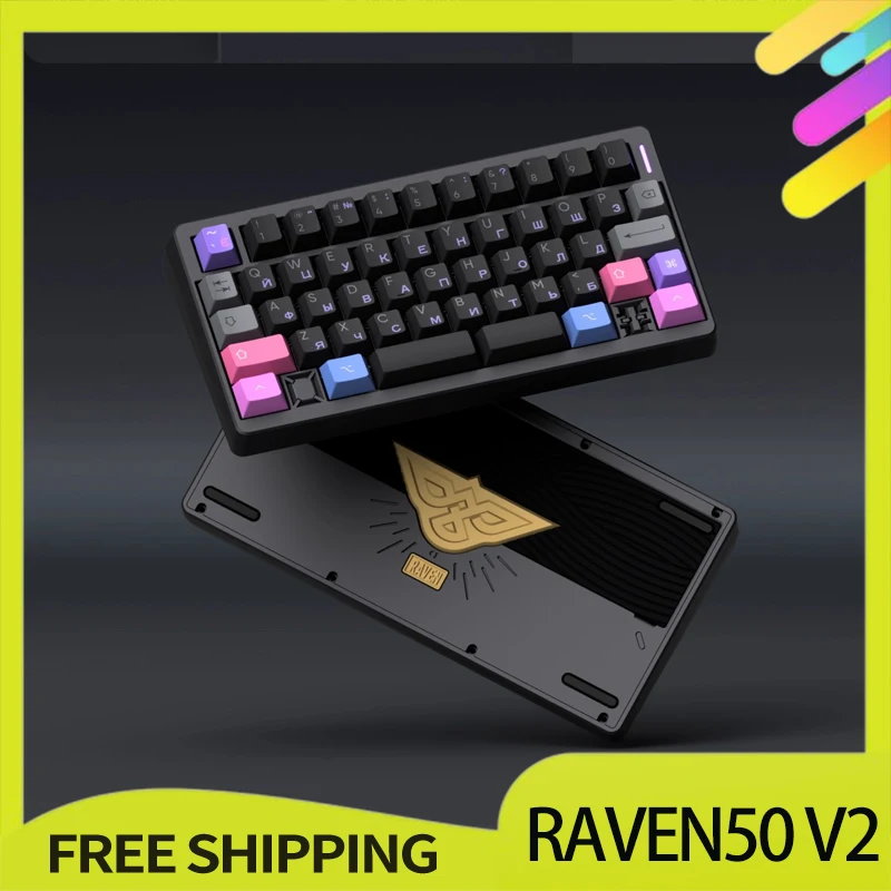

New Raven50 V2 Mechanical Keyboard Kit 3modes Wireless Keyboard Gasket Via/Vial Hot Swap Customized Kit With Knob Key Gamer Gift