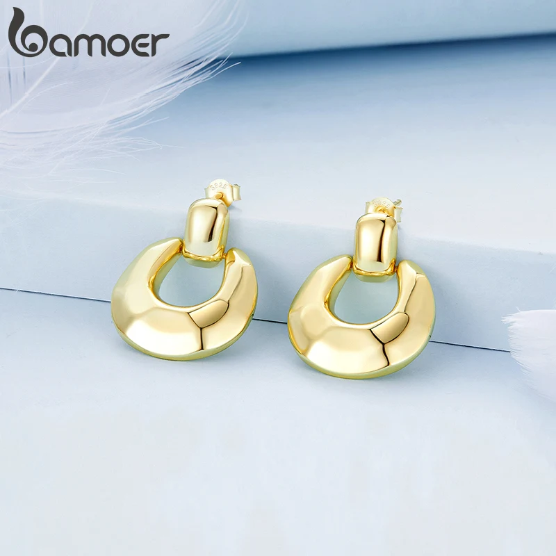 Bamoer Gold Plated Retro Statement Gold Stud Earrings for Women Party Silver Post Fashion Jewelry