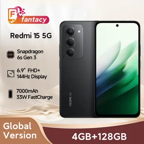 Global Version Redmi 15 5G Smartphone 7000mAh Battery 6.9" 144Hz Display 50MP 33W Fastcharge Snapdragon 6s Gen 3 NFC