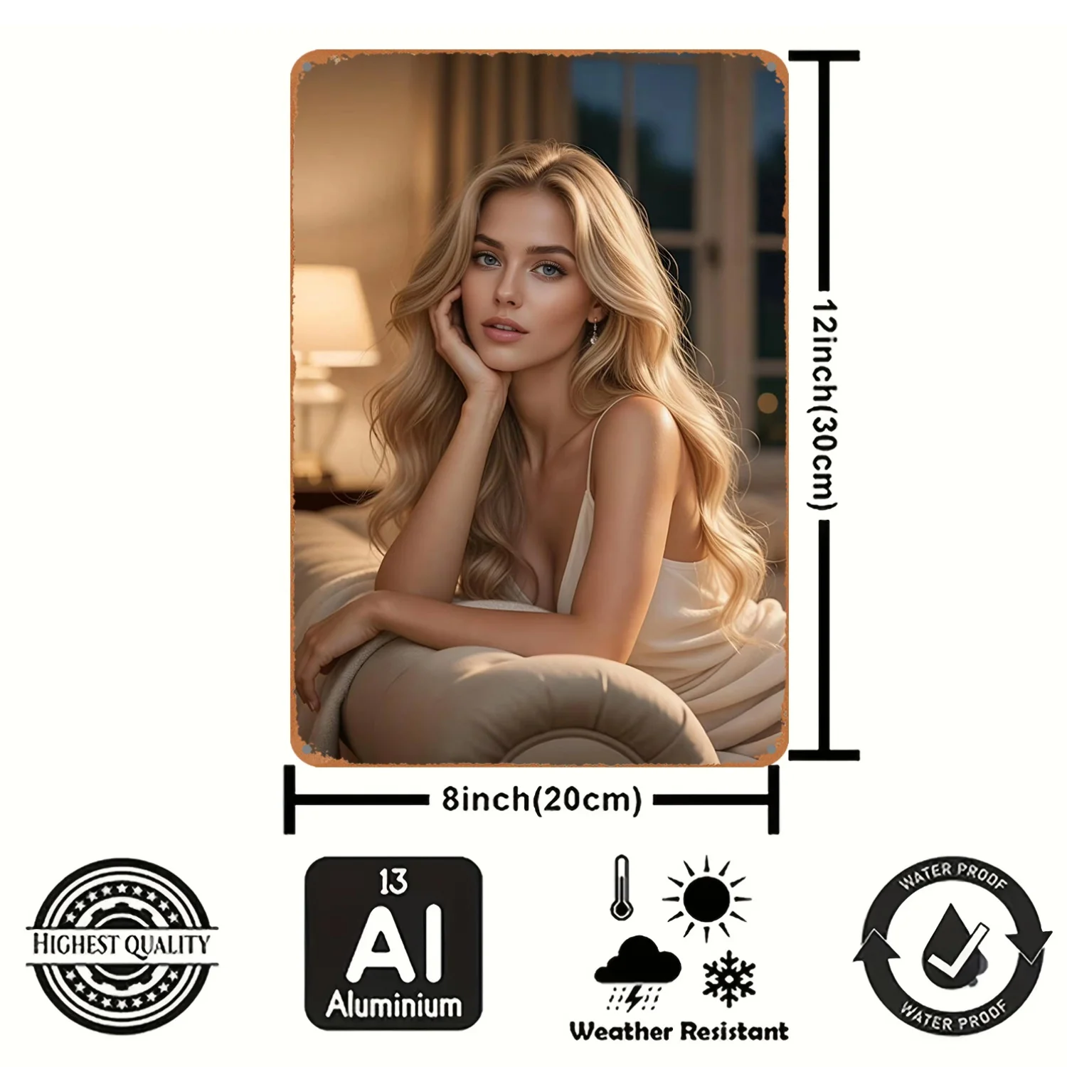 Vintage Metal Tin Sign Soft Blonde Lady Portrait Art Wall Decor Bedroom Living Room Villa Wall Sign