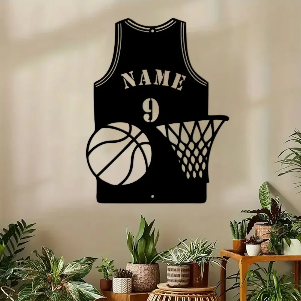 Art mural en métal personnalisé pour maillot de basket-ball et filet, nom personnalisé, décor Boho pour salon, bureau, décoration murale sur le thème du sport