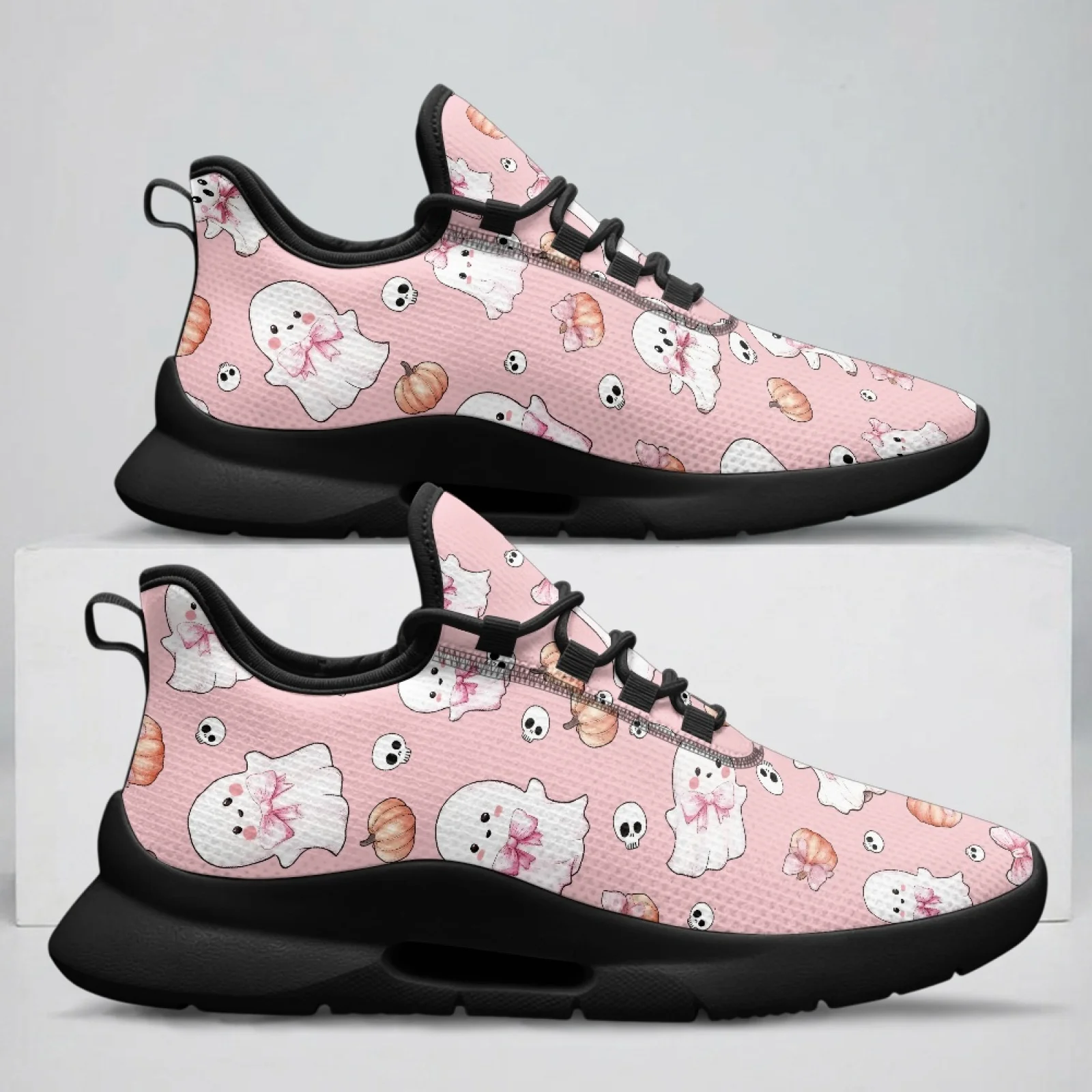 PENSTROLL Mesh & EVA Casual Men's Lace-Up Sneakers Comfortable Walking Sneakers for Mens Autumn Ghost Pumpkin Bow