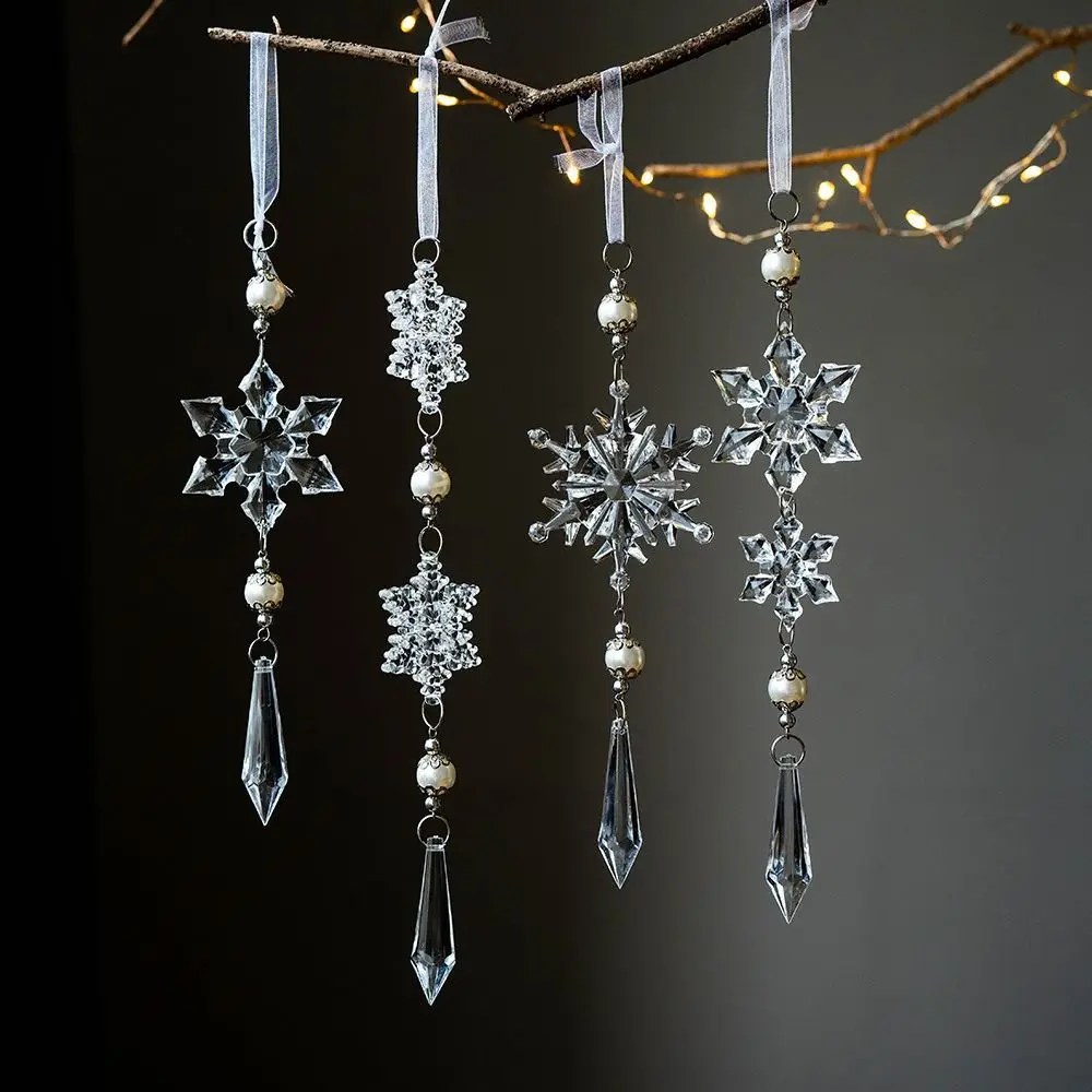 2pcs Acrylic Christmas Clear Snowflake Pendants DIY Exquisite Snowflake Icicle Ornaments Transparent