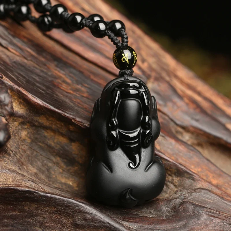 

Natural obsidian Pixiu pendant, men's and women's crystal jewelry necklace, sweater chain, Reiki jewelry.