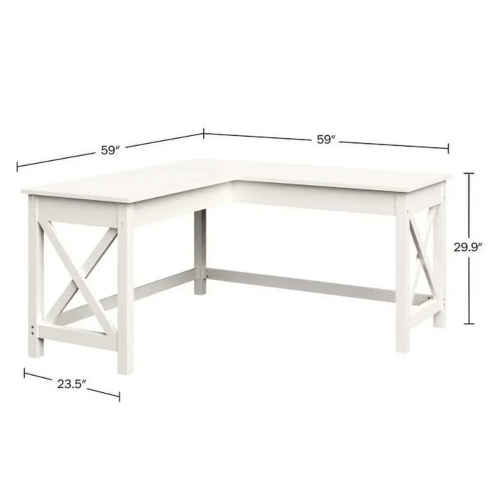 L-Shaped Computer Desk With X-Pattern Legs (White) Room Desks Furniture Office Accessories for Desk Table Pliante Reading Gaming