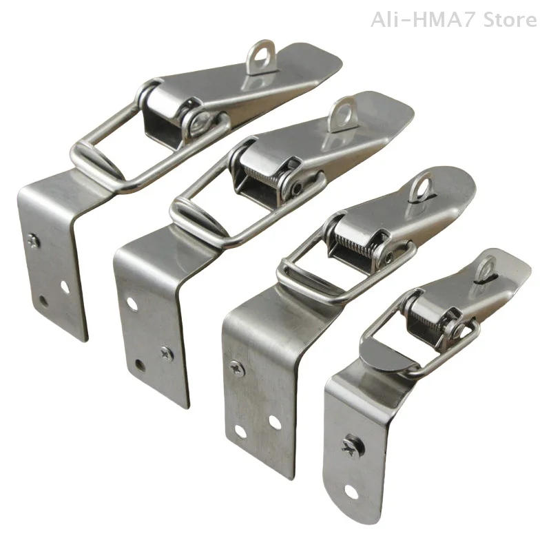 1 Set Cabinet Door Metal Clasps 90 Degree Box Closure Lock Duck-mouth Buckle Hook Spring Loaded Draw Toggle Hasps Clamp