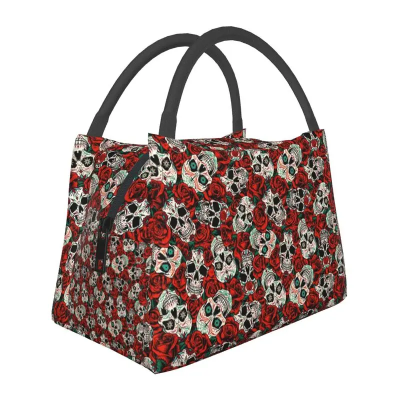 

Sugar Skull And Roses Flowers Insulated Lunch Bags for Women Gothic Design Thermal Cooler Food Lunch Box Outdoor Camping Travel