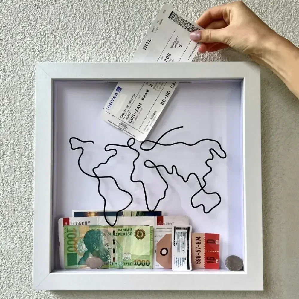 Travel Adventure Archive Box 8x8in Stamp Album Wall Photo Frame Transparent Commemorate Storage Box,Map Frame,Ticket Shadow Box
