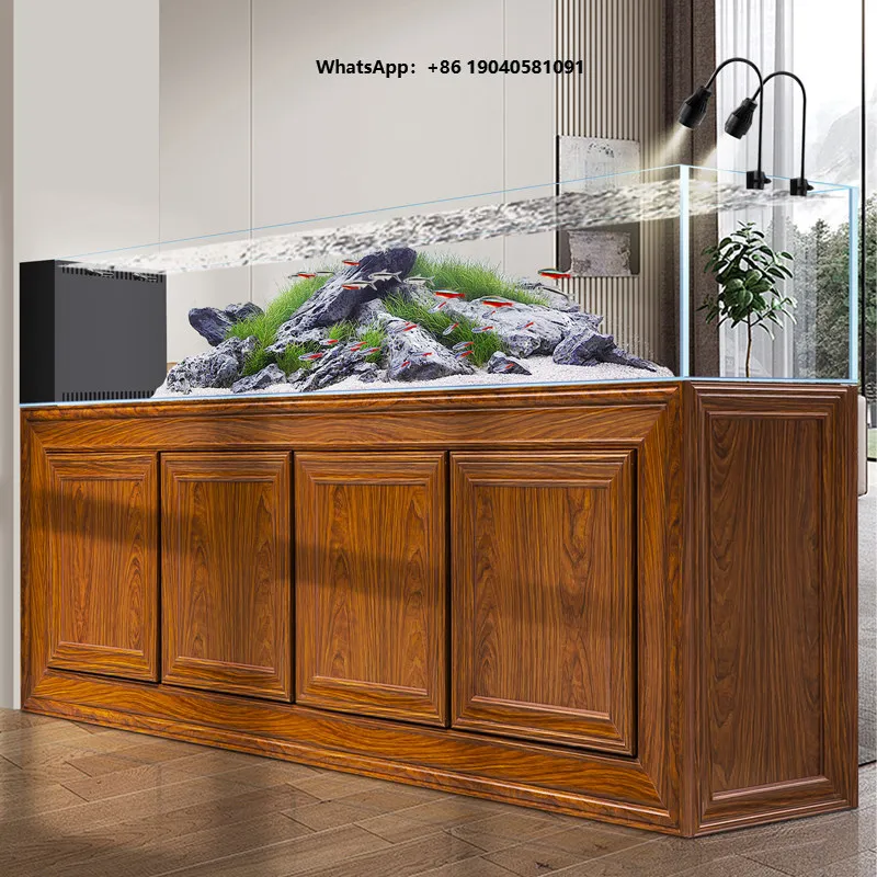 New Model Modern Luxury Multi-color Changeable Ultra-Clear Glass Rectangle Living Room Cabinet Stream Fish Tank Bottom Filter