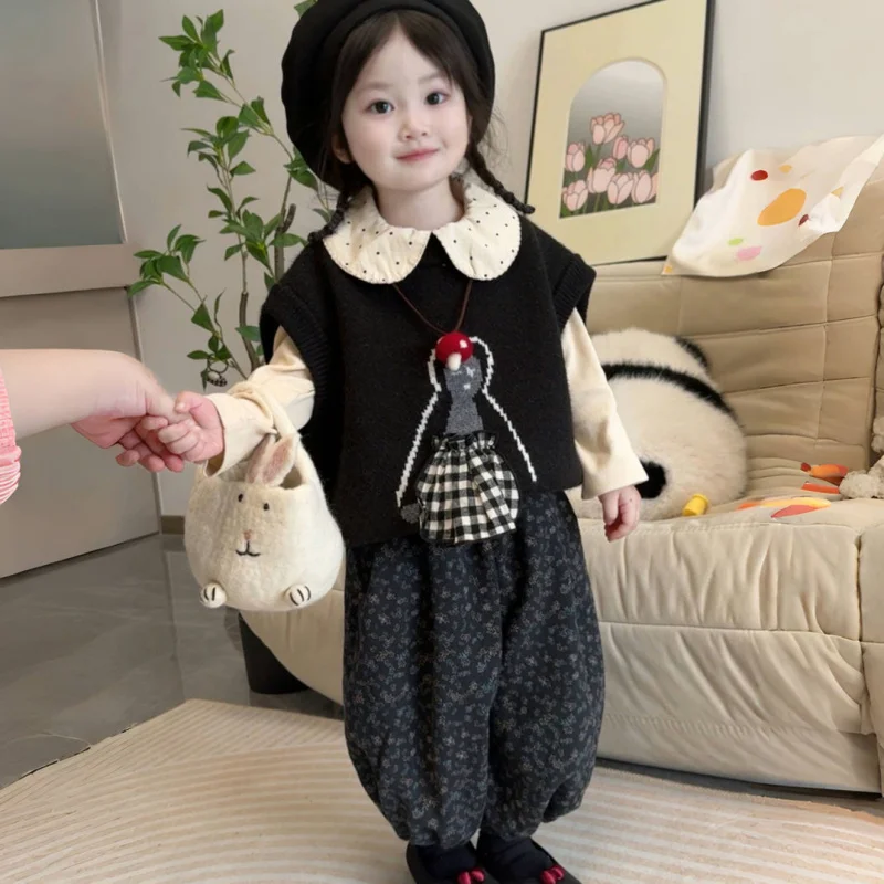 Girls' Suit Spring and Autumn New Three-piece Set2025Fashionable Baby Spring and Autumn Style Vest Long Sleeve Base Layer Pants