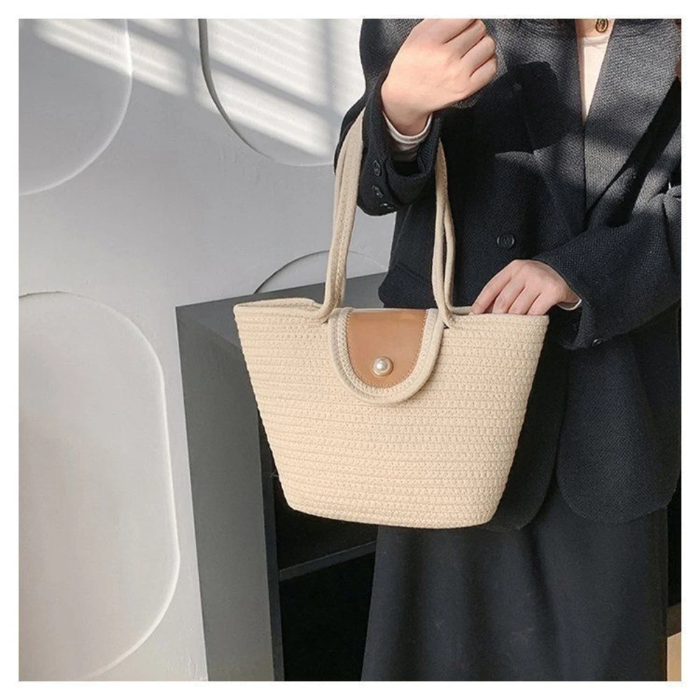 Women Casual Straw Handbags Wicker Woven Shoulder Bags Summer Beach Straw Bag Large Capacity Tote Lady Big Purses