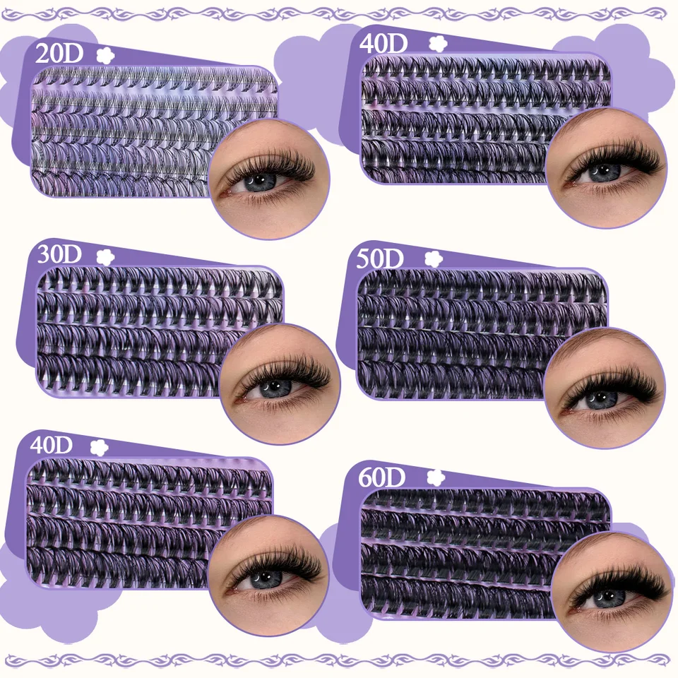 Kit de Racimos de Pestañas DIY 8-16mm Extensiones de Pestañas Individuales Naturales Sueltas Postizas con Pegamento y Pinzas 3