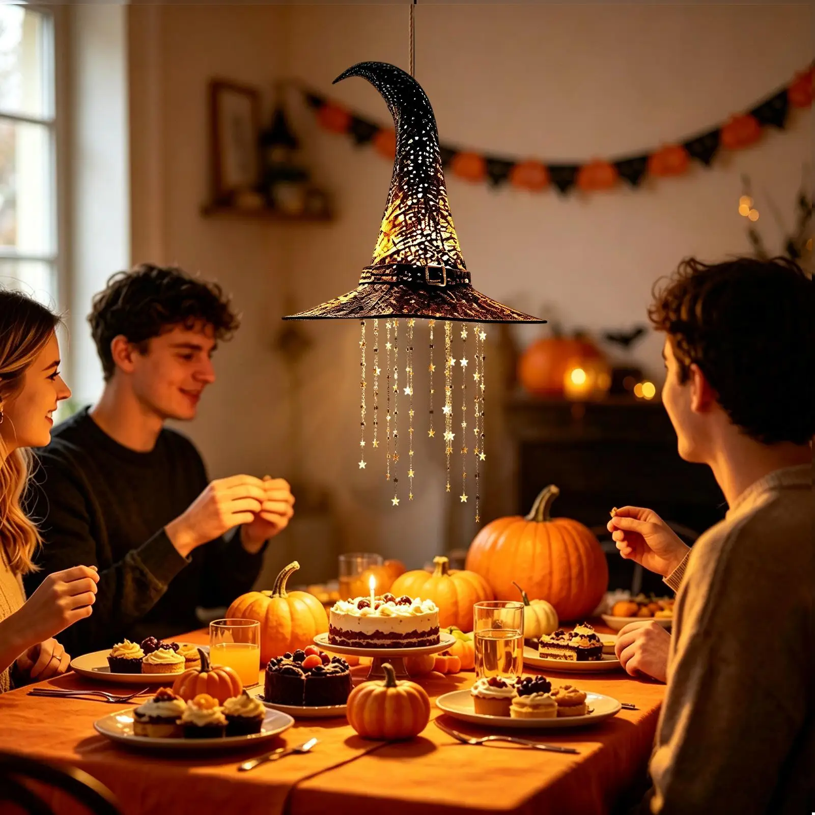 Witch Hat Chime Halloween Light Up Patio Decor Ornament Holiday Windbell for Homeowners Coffee Shop Balcony Backyard Restaurant