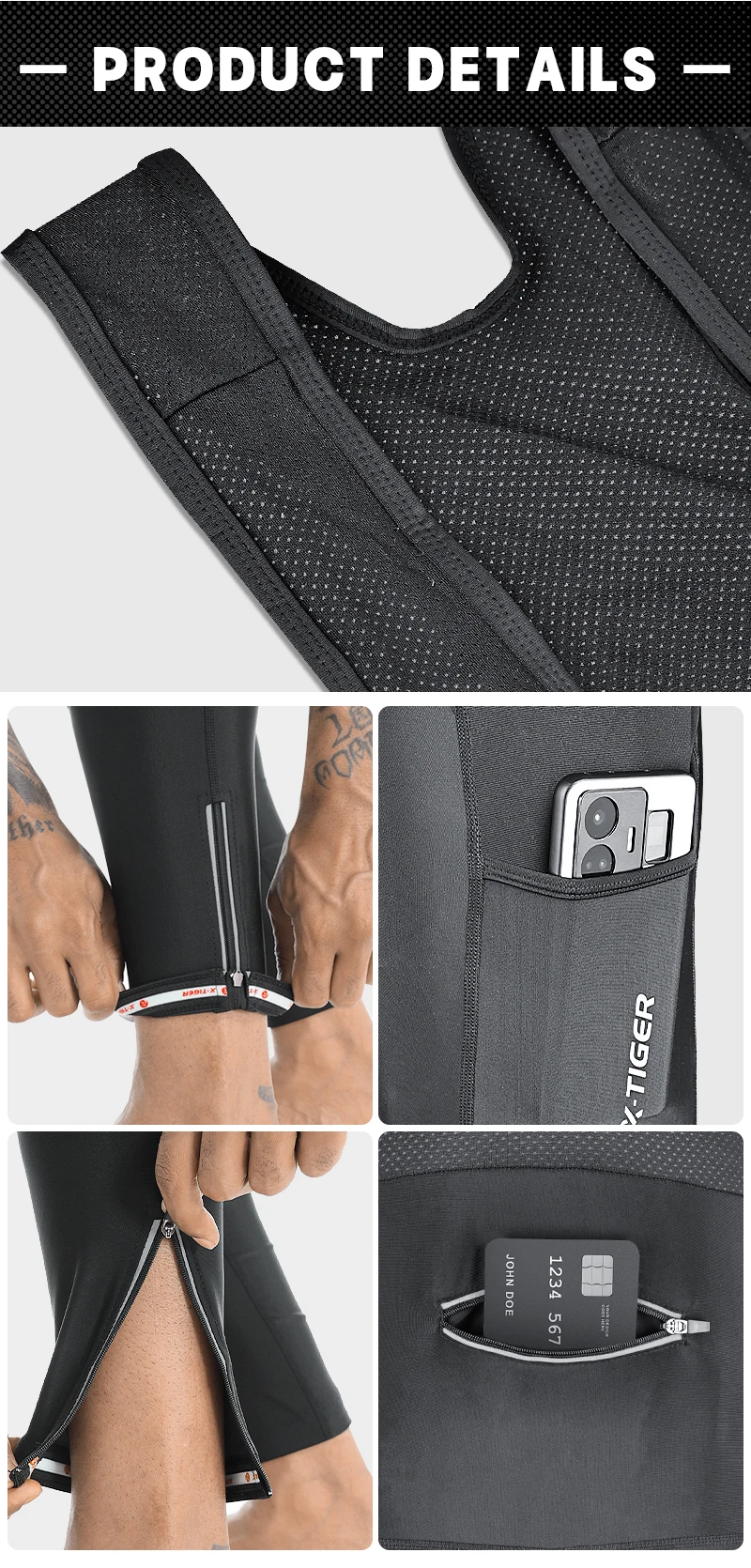 X-TIGER Herren-Radhose mit Trägern, Winter-Kälteschutz, Wärmehaltend, Atmungsaktive Woll-Radtrikots, 5D Gel-Polster, MTB- und Rennrad-Hose – Detail 12