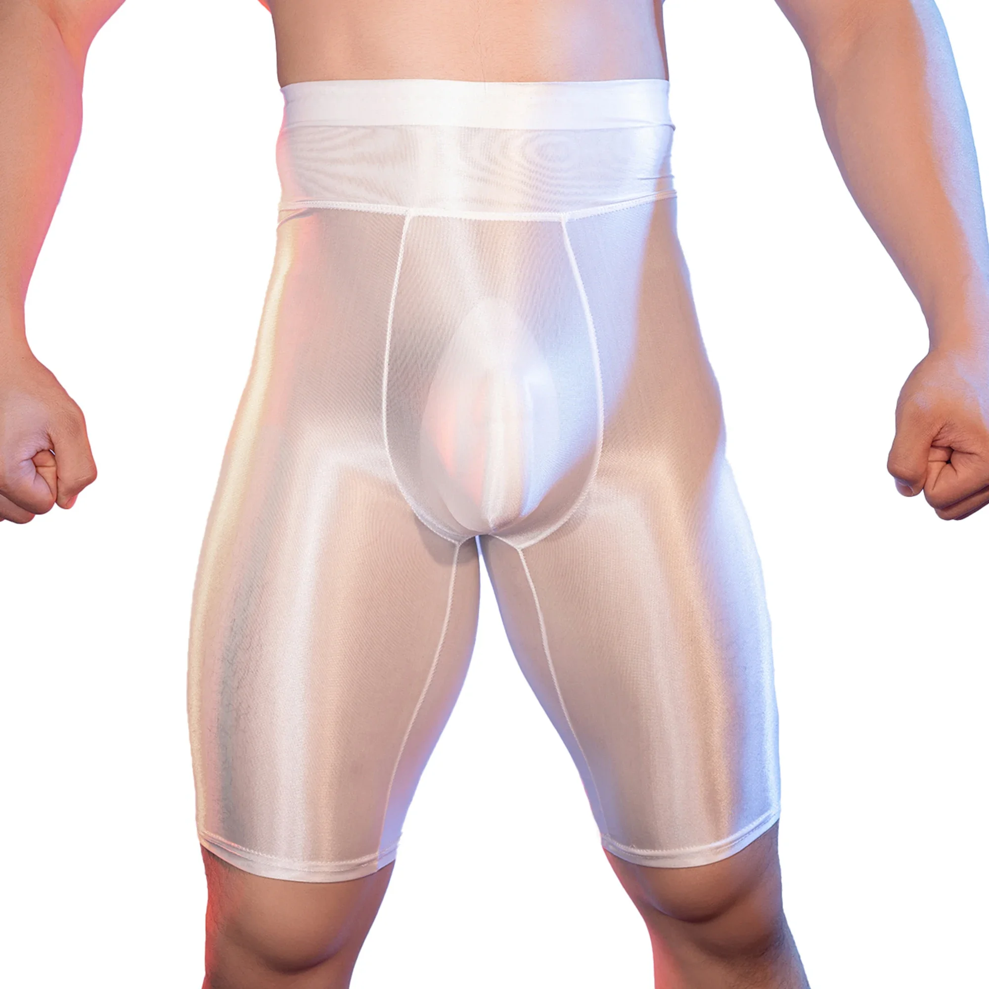 

Men High Waist Panties Sheer Breathable Underwear Elastic Sexy Male Lingerie Body Shaping Boxers Shorts Oil Smooth Skinny Trunks