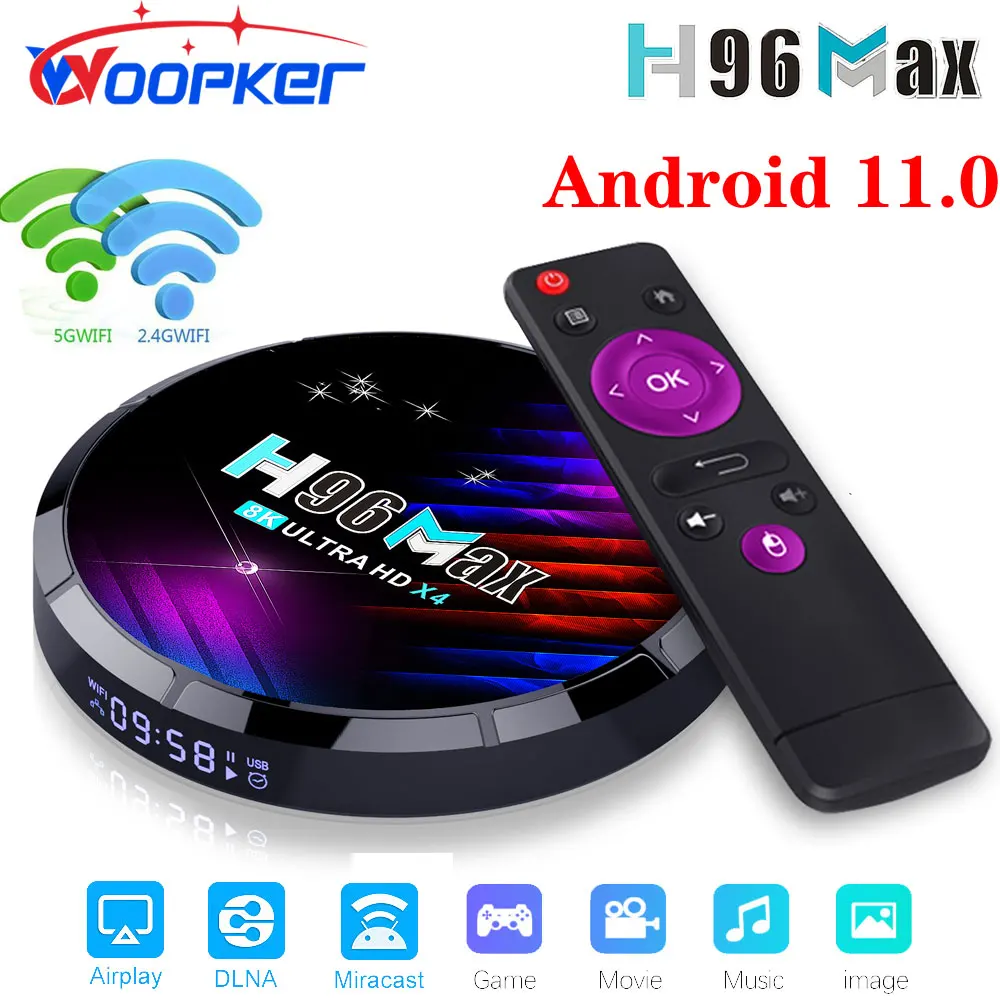 

WOOPKER H96 MAX X4 S905X4 Smart TV Box Android 11.0 4GB 64GB 4K60FPS HD Youtube Google Media Player H96 Max X4 TV Box