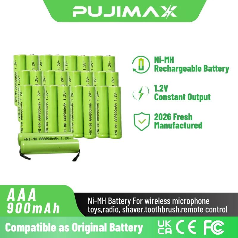PUJIMAX AAA 1.2V 900mAh Rechargeable Battery Nickel-Metal Hydride (Ni-MH) Battery DIY Electric Toothbrush Battery Shaver