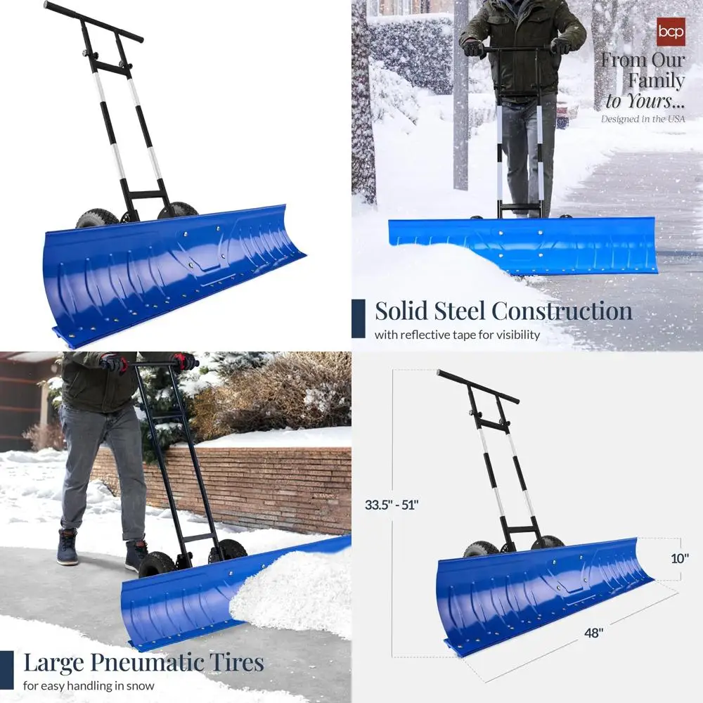 

Сверхмощный 48-дюймовый ручной плуг для удаления снега с регулируемой ручкой и колесным лезвием для эффективного очистки снега