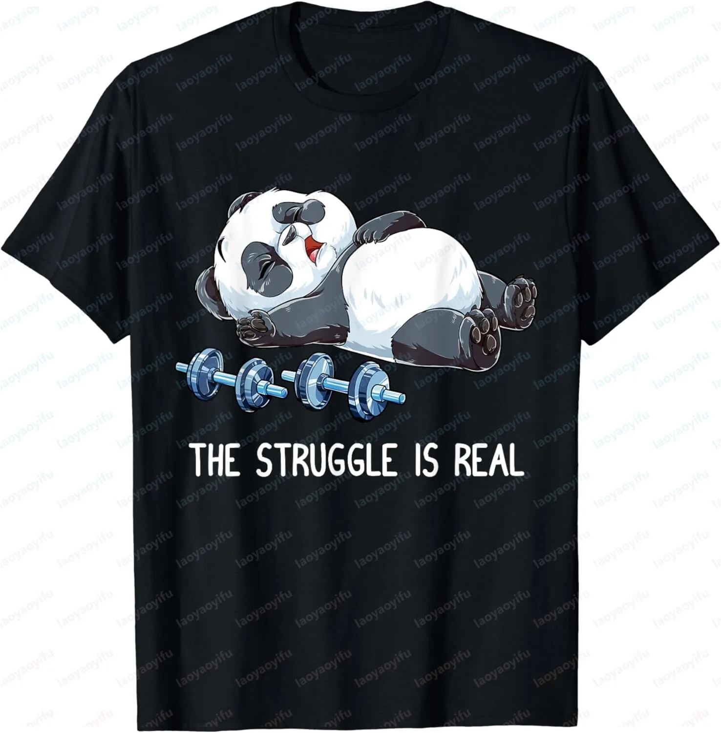 Panda The Struggle Is Real - Weightlifting, Fitness, Gym, Fun, Gift, Gender-Neutral T-shirt, Street Fashion, Short Sleeve Tee