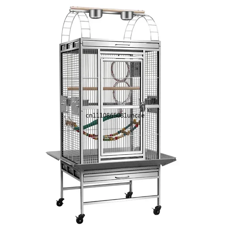 Stainless Steel Parrot Cage Medium Large Deluxe Bird Cottage Extra Large Space Parrot Breeding Cage with Wheels 51*61*152cm