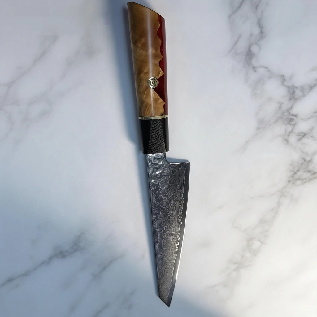 5.6 Inch Utility Knife Damascus Steel Blade Wood Handle Slicing Vegetables Cleaver Meat Kiritsuke BBQ Handmade Kitchen Knives