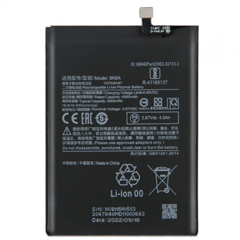 BN5A internal battery compatible for Xiaomi Redmi 10/2022/Little M3 Pro 5G # Xiaomi little M3 Pro 5G (MZB095JEU, MZB095FEU, MZB095IEU, M2103K19PG, M2103K19PI, MZB0953IN) # Xiaomi Redmi 10 (21061119AG, 21061119DG, 2106111