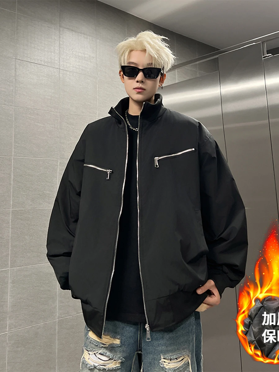 

Jacket cotton men's simple solid color loose casual autumn and winter padded cotton thickened warm fashion versatile classic 1Pc