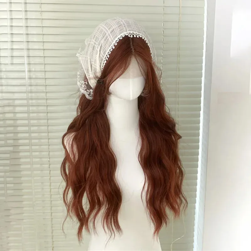 캔디 2025 애슐리 가발 레이스 프론트 여성 카라멜 붉은 갈색 한국 헤드밴드 롱 컬리 로리타 가발 코스프레 데일리용