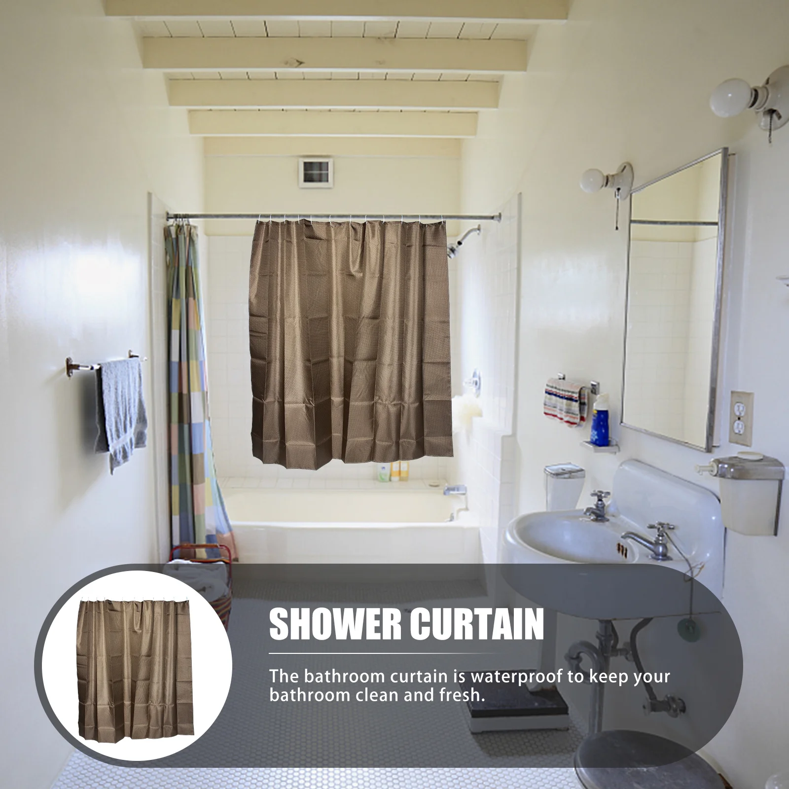 

1 set 1 Set Waterproof Bath Curtain Thickened Shower Curtain With Hooks Diamond Dot Pattern For Bathroom Fast Drying Privacy