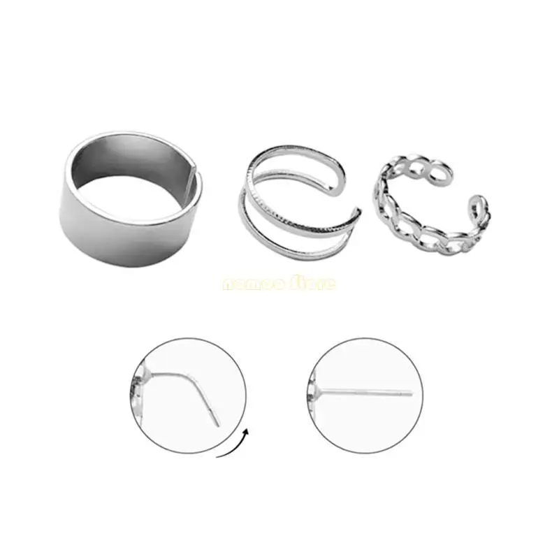 31BF 3x Finger Rings Adjustable Stackable Vintage Ring Gothic Ring Silver