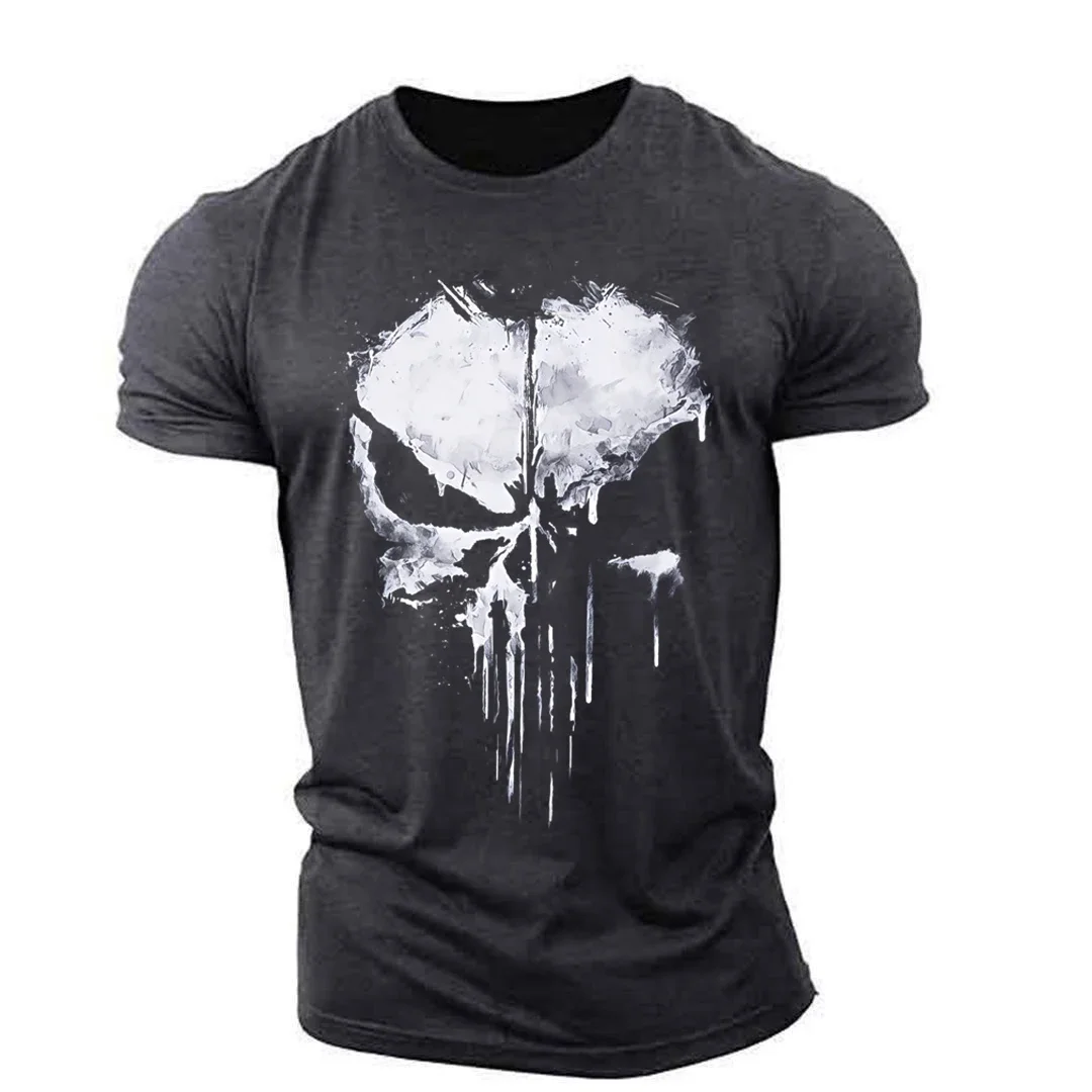 Punisher Skull 3D Printed Men\'s T-Shirt Harajuku Street Top Fitness Sportswear Stretch Breathable Extra Large Shirt Men Clothing