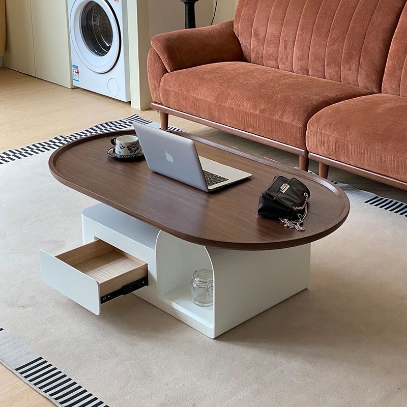 

Modern Medium Sedentary Tea Table Movable Style Living Room Center Cream Oval Home Designer Small Apartment Lounge Furniture