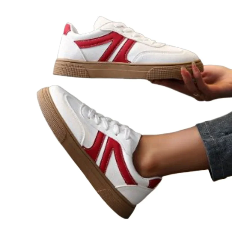 Shoes Female 2024 Lace Up Women's Vulcanize Shoes Plus Size Women Sneakers Mixed Colors Round Toe Flat with Ladies Casual Shoes image 6