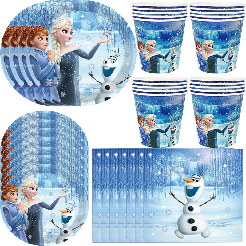 

Disney Frozen Elsa Theme Birthday Party Disposable Tableware Cup Plate Tablecloth Happy Birthday Kid Baby Shower Supplies Set