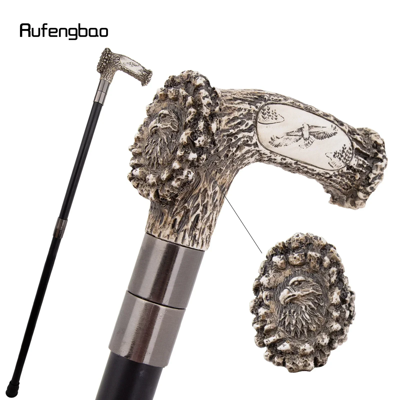 Silver Resin Eagle Tree Root Head Walking Cane Fashion Decorative Steel Stick Gentleman Performance stage Cane 94cm