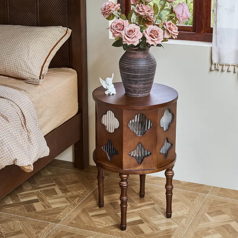 French Style Four Leaf Clover Round Corner Side Table Small Coffee Table for Living Room Bedroom Home Decor Multi Functional