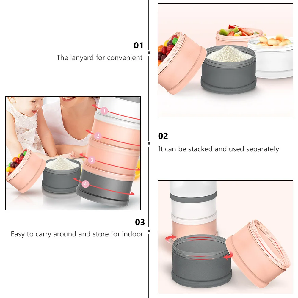 

2pcs Milk Powder Storage Box Baby Food Container 4 Layers Large Capacity Pp Silicone Material Stackable Design Snack Fruit