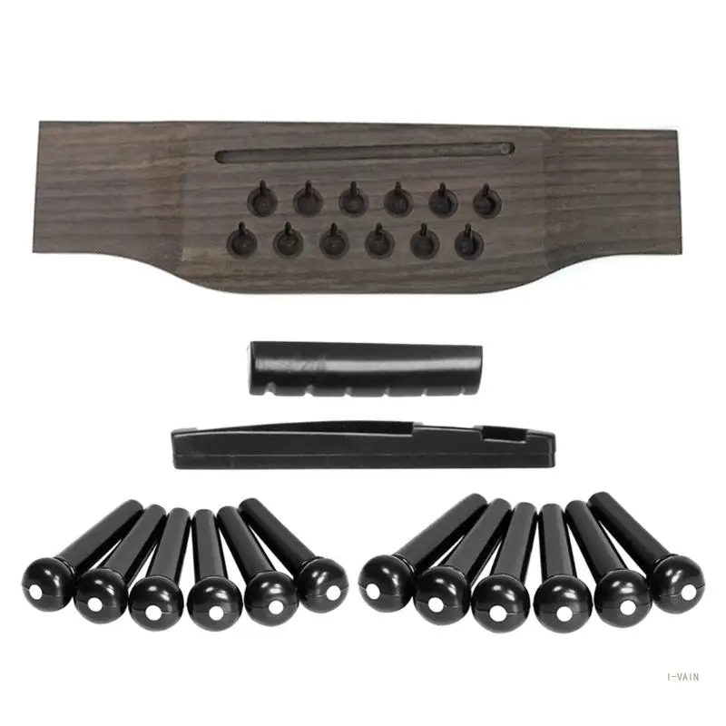 M5TC 15pcs Acoustic Guitar Bridge Rosewood Slotted Bone Nut and Saddle 12 String