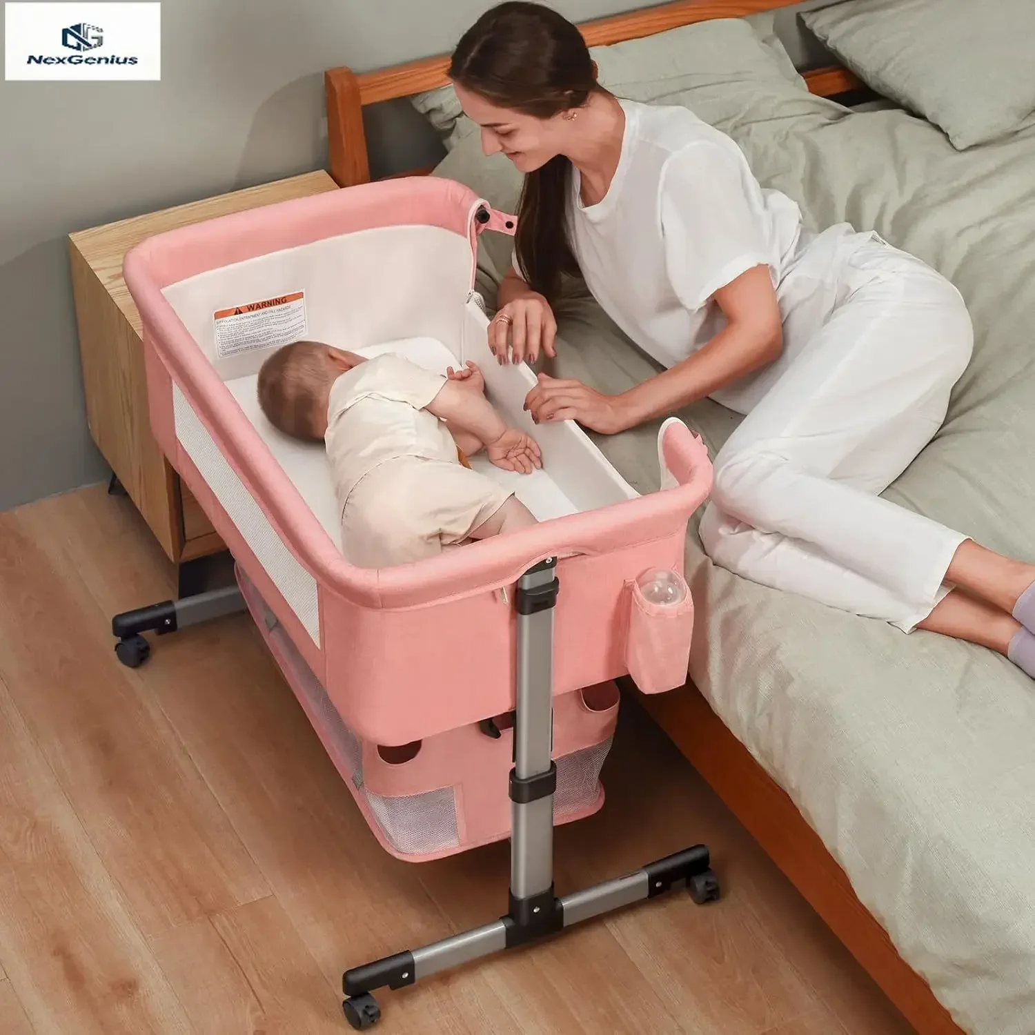 Baby Crib 3 in 1 Bedside Bassinet Adjustable Portable Infant Newborn Must Have Pink