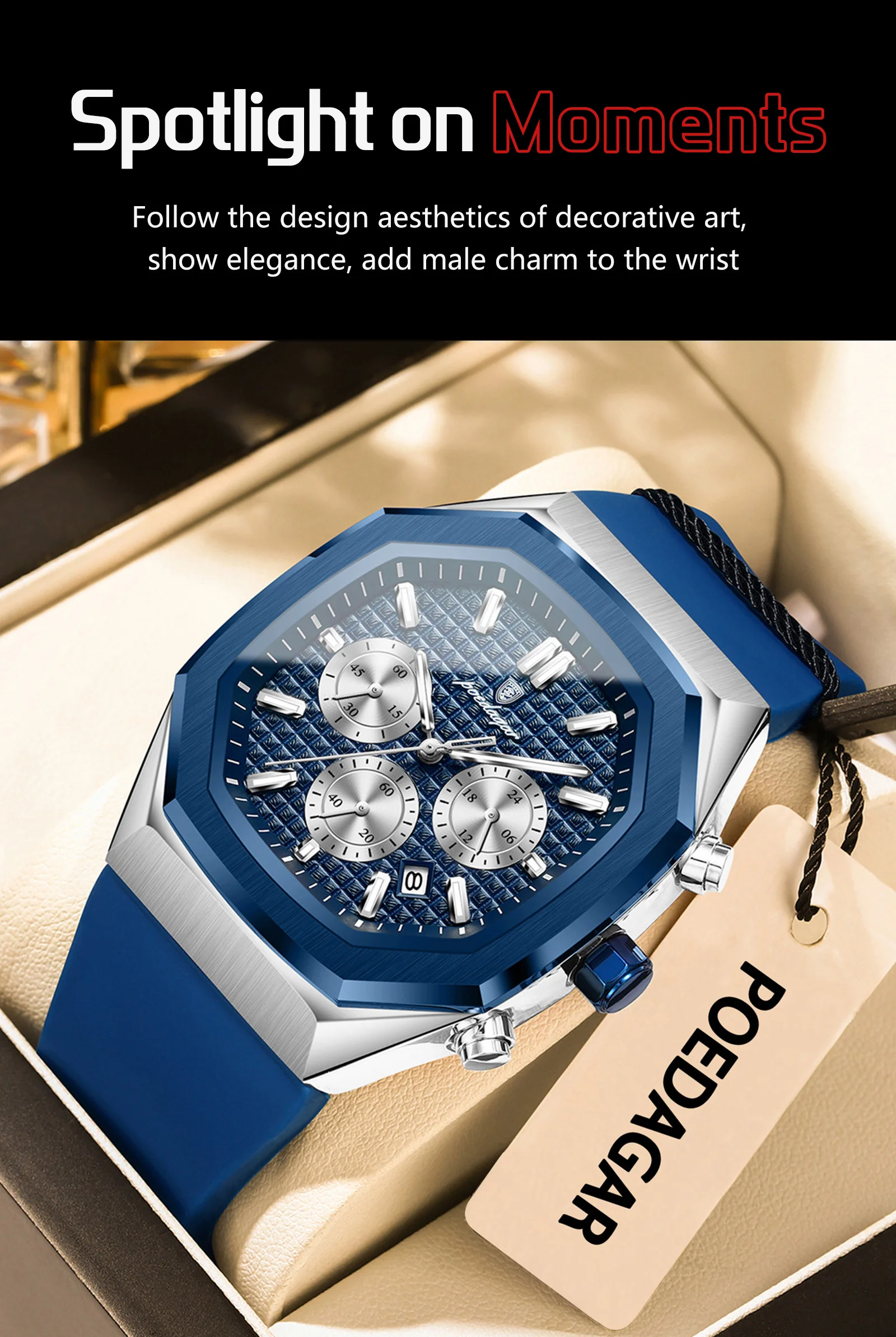 POEDAGAR Business herren Uhr Chronograph Datum Silikon Armband Quarz Mann Uhr Wasserdicht Leucht Mode Uhren Für Männer Reloj – Detail 4