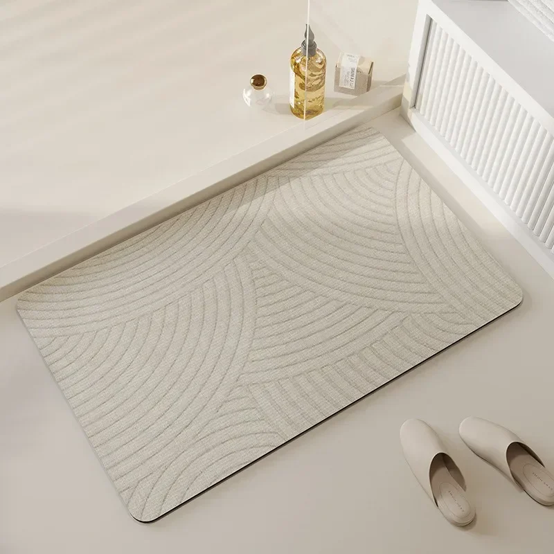 Non-slip Floor Mat for Bathroom, Diatom Mud, Striped Line Rug, Bath Foot Mats, Japanese Style