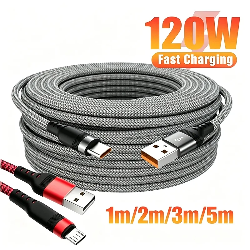 1m/3m/5m/8m 6A Extra Long Data Cable Nylon USB Type C Fast Charging Extend Cable For Huawei Xiaomi Data Wire Cord Charger Cable