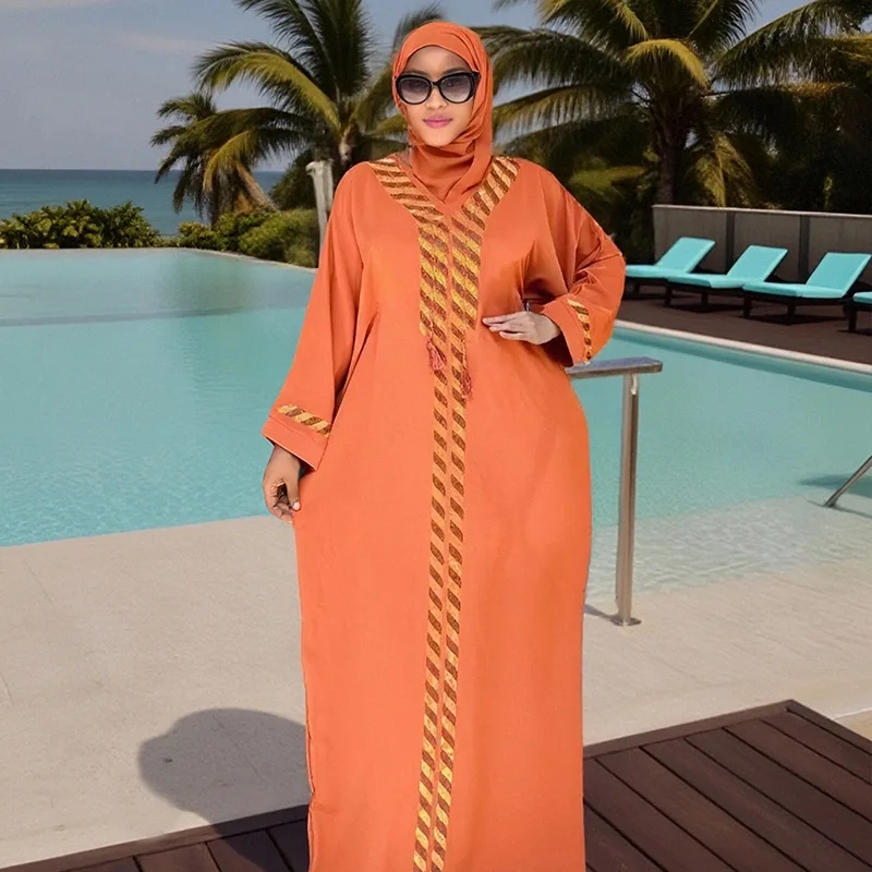 ชุดมุสลิม อาบายะ จาลาบียะ ชุดผู้หญิงสำหรับวันอีด ชุดยาวแบบซาอุดิอาระเบีย เสื้อคลุมยาว ฮิญาบ อิสลาม อาบายะ ผ้าคลุมศีรษะ รอมฎอน โมร็อกโก ดูไบ คาฟตัน