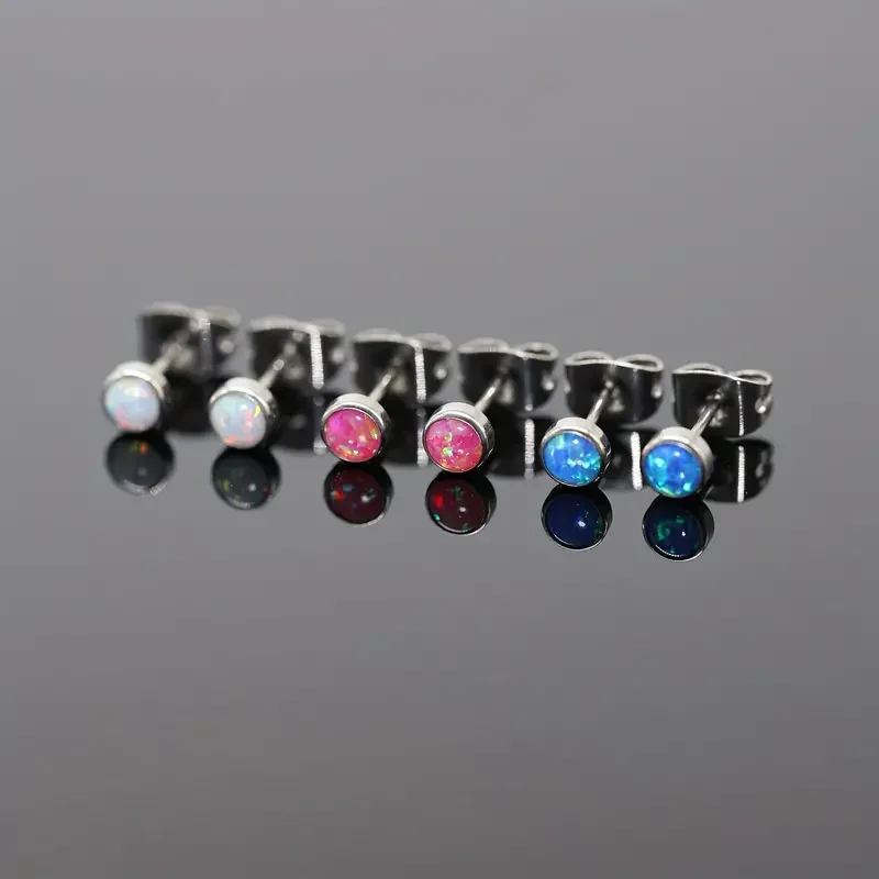 

1 маленькие титановые круглые серьги-гвоздики с опалом, легкие женские серьги